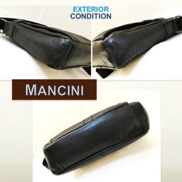 MANCINI Unisex Black Leather Vertical Messenger Bag Padded Shoulder Cros… - Picture 10 of 13